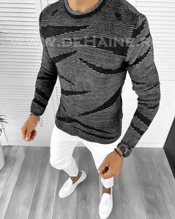 Pulover barbati gros negru slim fit T3617  K6-5