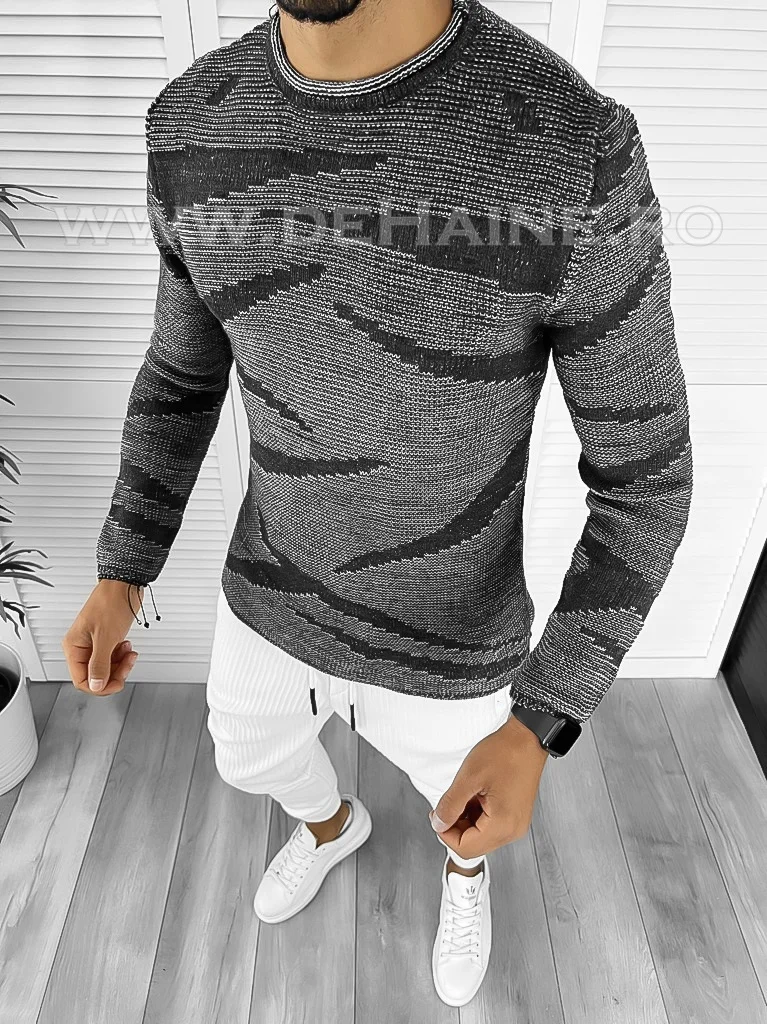 Pulover barbati gros gri slim fit T3617 i12-2