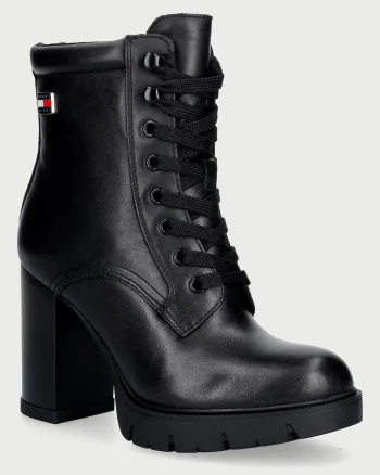 Tommy Jeans  botine cu toc înalt pentru femei din piele TJW LACE UP HIGH HEEL BOOTS