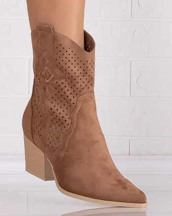 Botine dama Camel din Piele Ecologica Intoarsa Jure