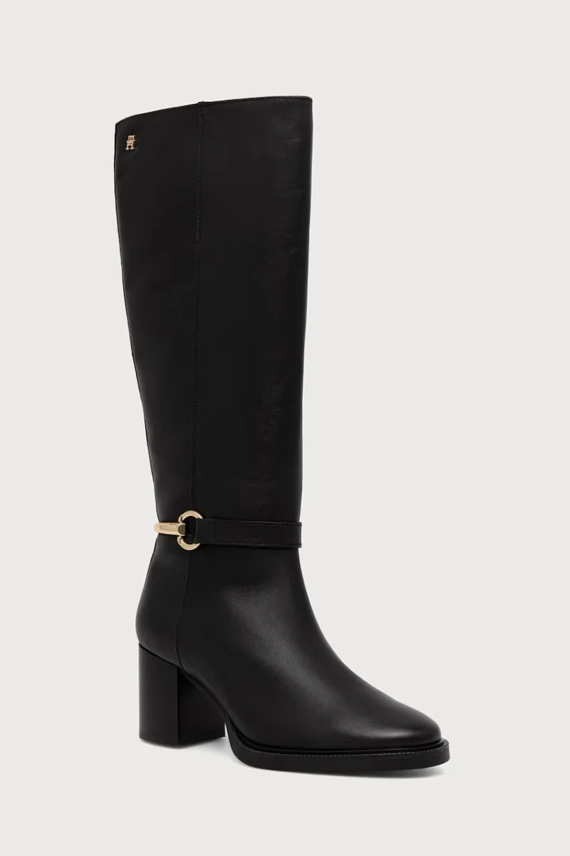 Tommy Hilfiger  cizme cu toc pentru femei din piele TH STUD HEEL RIDING KNEE BOOT