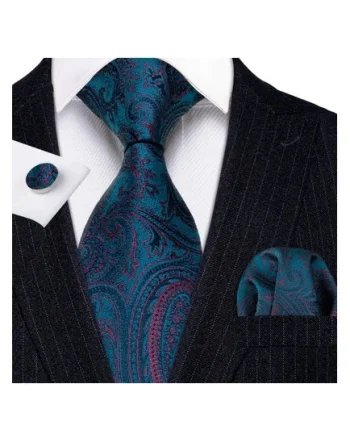 Set cravata bleumarin + batista + butoni - matase -- model 765