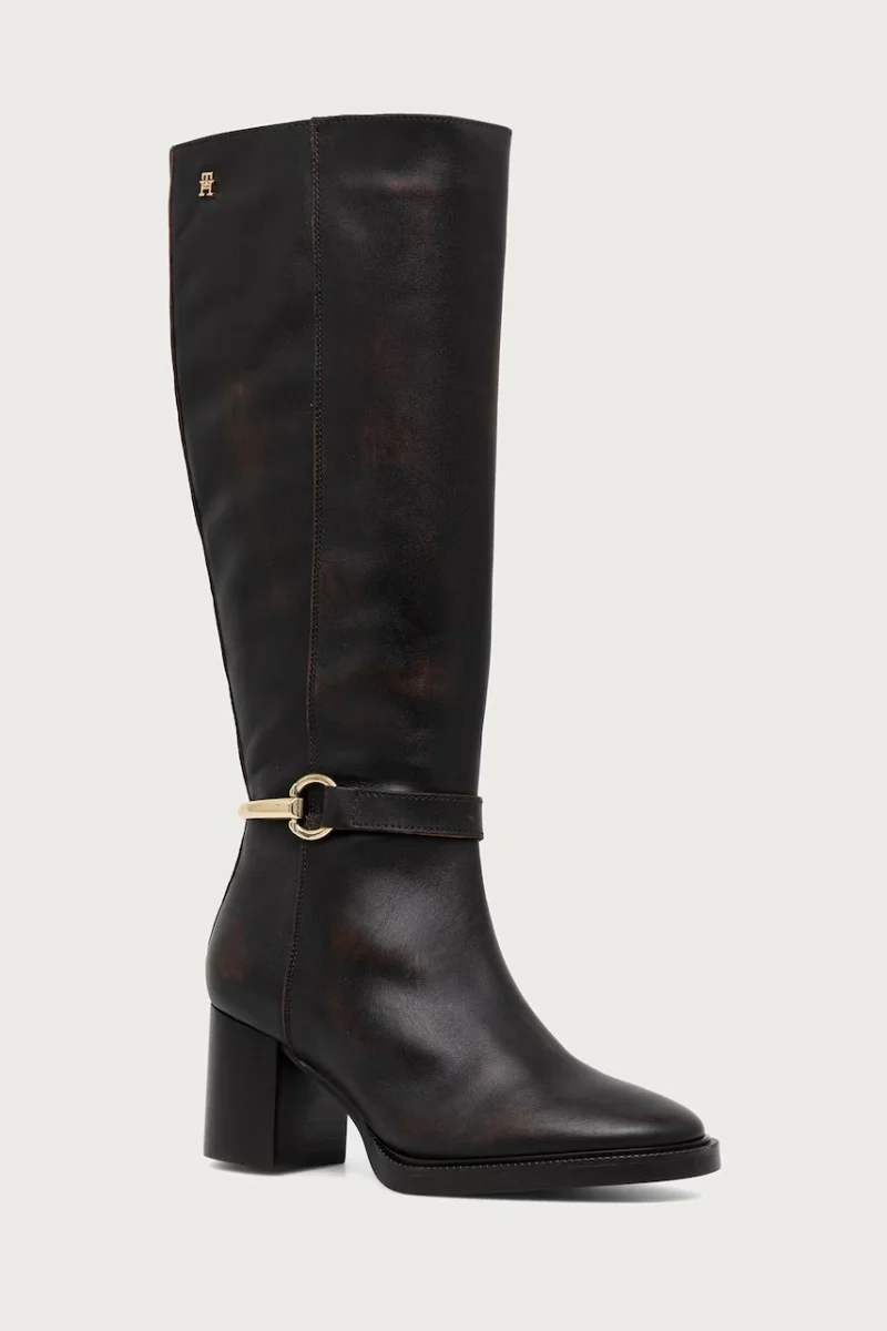 Tommy Hilfiger  cizme cu toc pentru femei din piele TH STUD HEEL RIDING KNEE BOOT