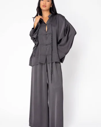 Set Camasa si Pantalon lung din mix de matase Grey Anthracite