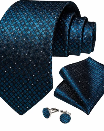 Cravata bleumarin + batista + butoni - matase -- model 887