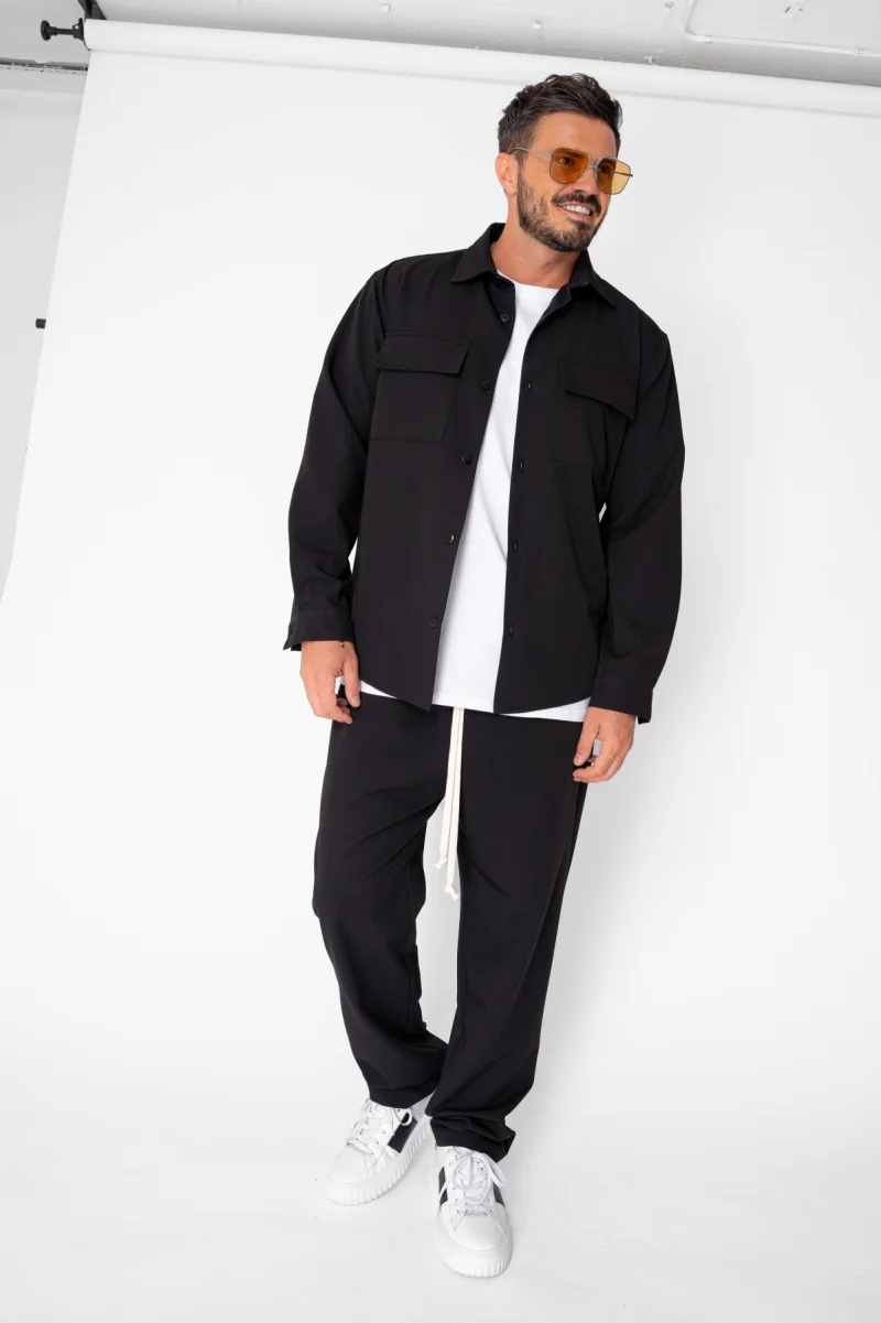 Set Denver Camasa cu buzunare si pantalon lung cu snur Premium Black