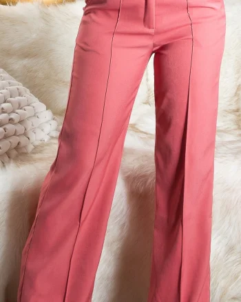 Pantaloni dama evazati, roz somon, cu talia inalta, Deussa