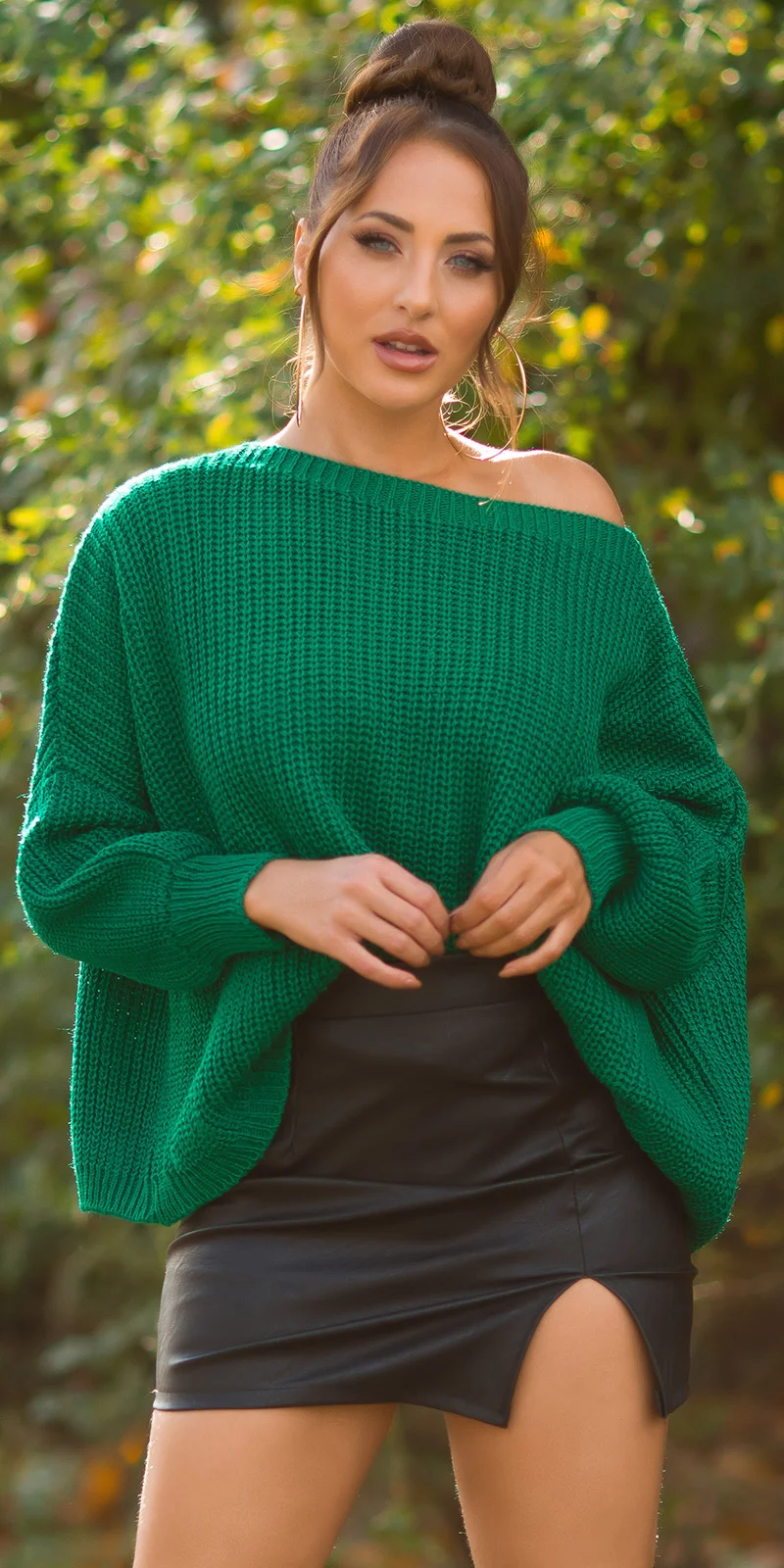 Pulover dama casual, oversize, din acril verde, Shirley