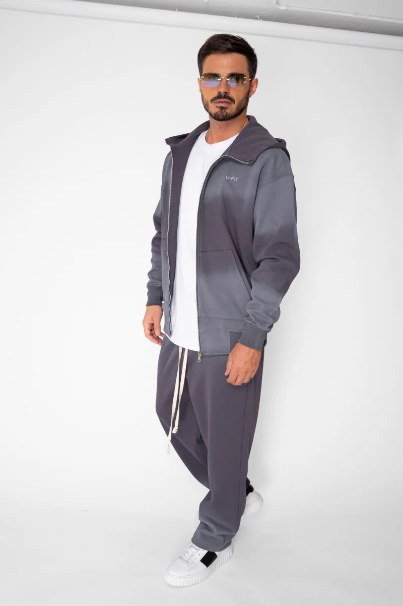 Set hanorac cu fermoar si pantalon Grey Prespalat