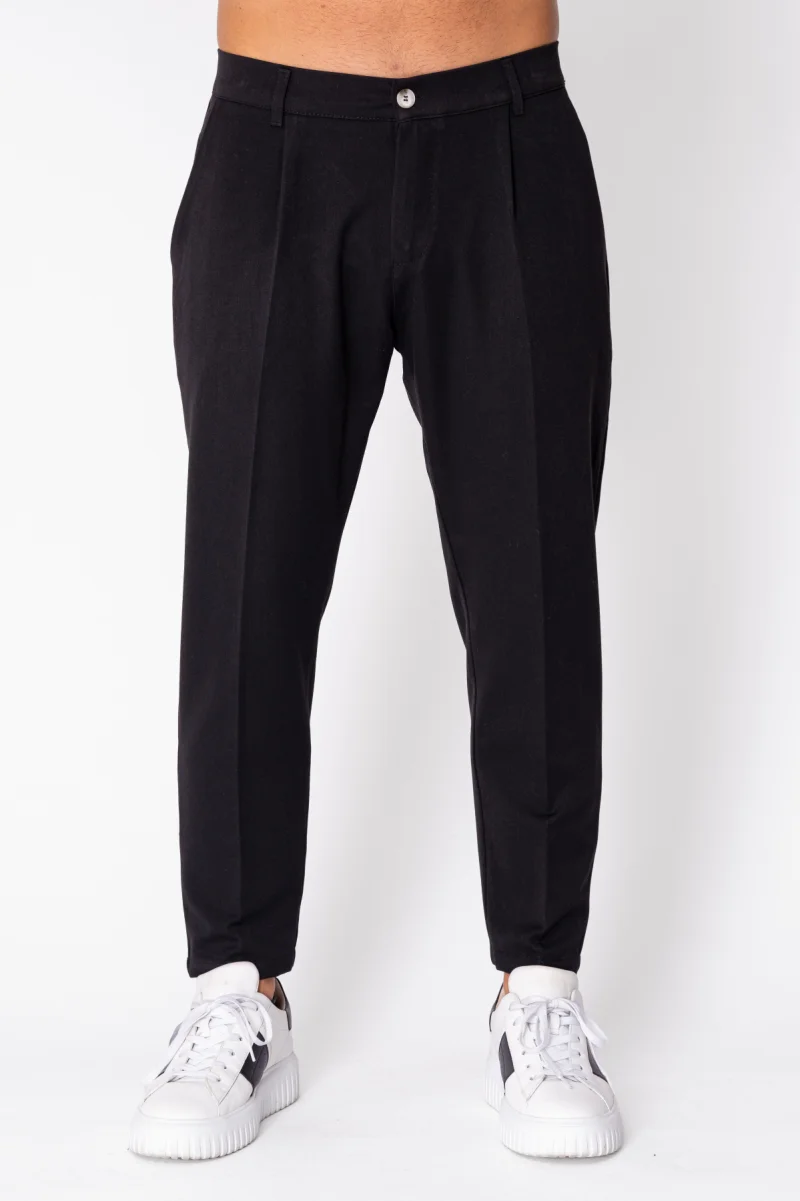 Pantaloni lungi cu elastic si nasture Black I