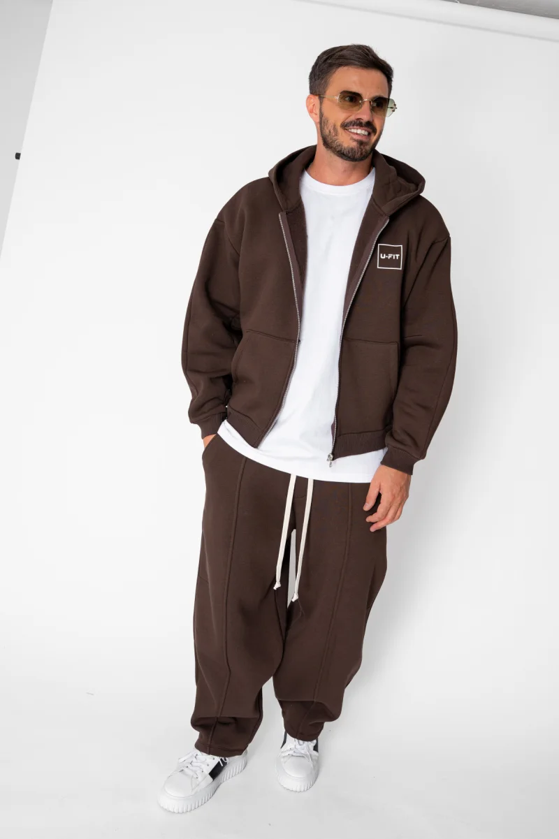 Set Urban Winter hanorac cu fermoar si pantalon Balloon Brown