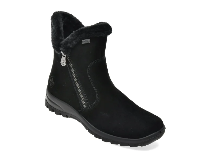 Ghete RIEKER negre, L7162, din piele intoarsa