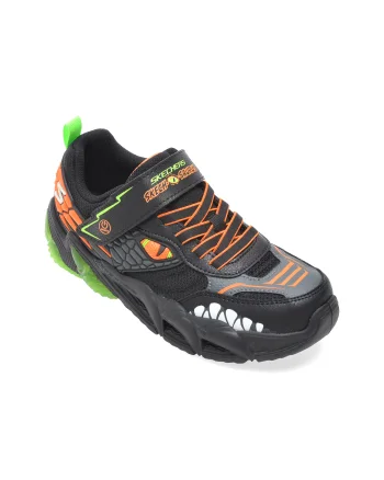Pantofi sport SKECHERS negri, SKECH-O-SAURUS LIGHTS 3.0, din material textil