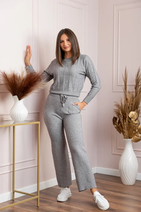 Pantaloni dama gri cu casmir si croi drept Giselle