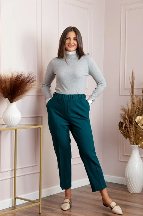 Pantaloni dama verde petrol cu talie elastica Marceline