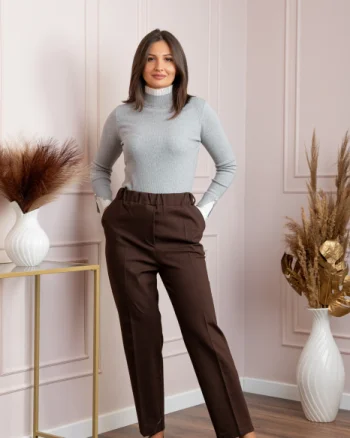 Pantaloni dama maro cu talie elastica Marceline