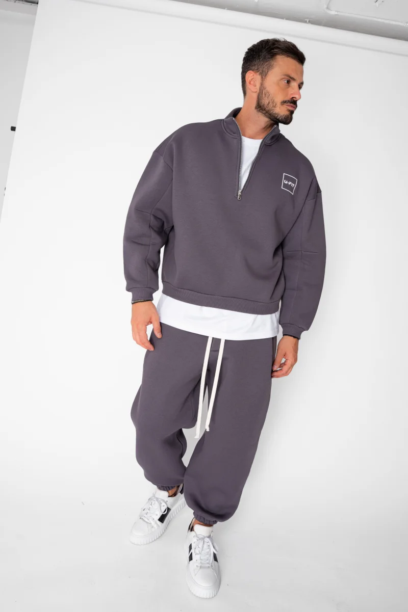 Set Urban Winter bluza cu fermoar scurt si pantalon Baggy Grey Anthracite