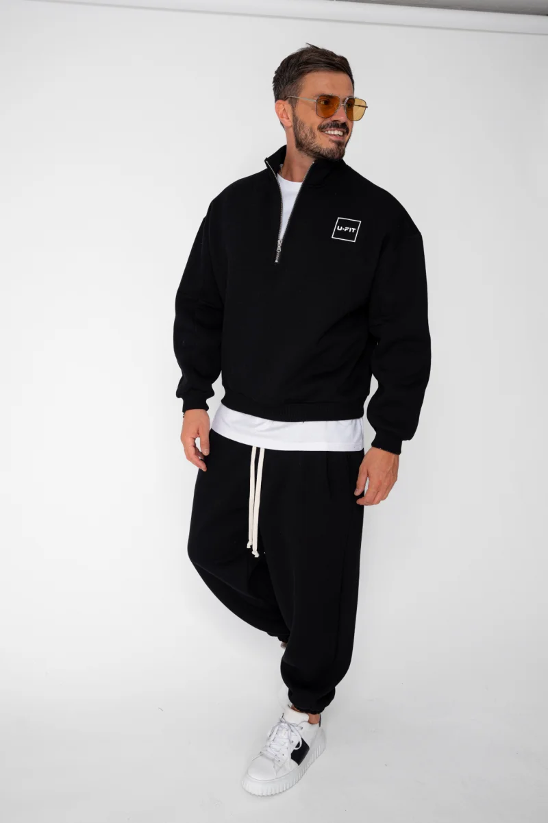 Set Urban Winter bluza cu fermoar scurt si pantalon Baggy Black