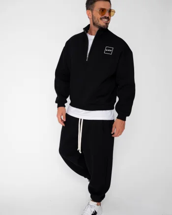 Set Urban Winter bluza cu fermoar scurt si pantalon Baggy Black