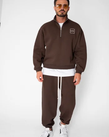 Set Urban Winter bluza cu fermoar scurt si pantalon Baggy Brown