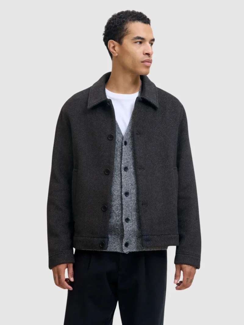 Jack & Jones Palton scurt barbati, JPRBLACOBBS, cu guler inalt si 2 buzunare oblice, Gri inchis (SELECTATI MARIMEA: XL)