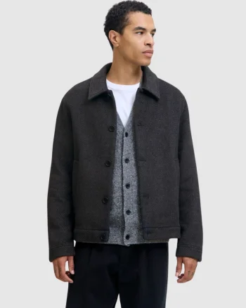Jack & Jones Palton scurt barbati, JPRBLACOBBS, cu guler inalt si 2 buzunare oblice, Gri inchis (SELECTATI MARIMEA: XL)