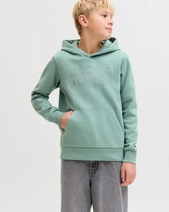 Jack & Jones Hanorac baieti, Regular Fit cu buzunar tip marsupiu si imprimeu cu logo, Verde deschis (SELECTATI MARIMEA: 140 cm)