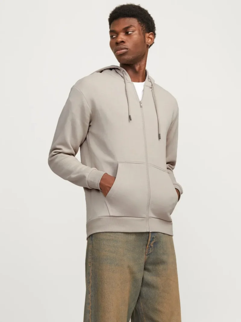 Jack & Jones Hanorac barbati, cu fermoar si gluga, Regular fit, JJEBRADLEY, Bej (SELECTATI MARIMEA: XS)