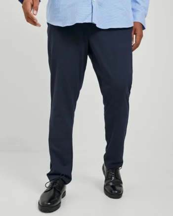 Jack & Jones Plus Pantaloni chino barbati big sizes, cu talie joasa si croiala Slim Fit, Bleumarin inchis (SELECTATI MARIMEA: 50, SELECTATI LUNGIMEA: