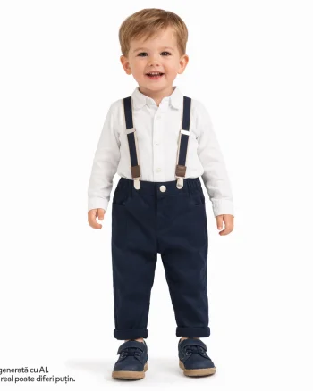 Pantaloni lungi bebelusi Chicco, bretele, Albastru inchis, 00494-69MFCO
