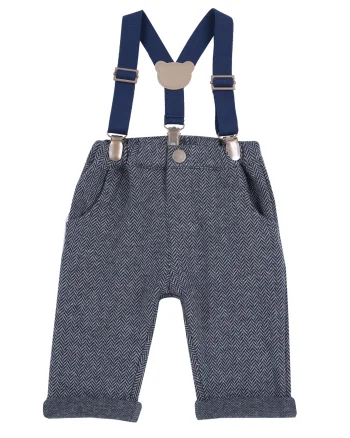 Pantaloni lungi copii Chicco cu bretele, albastru inchis, 08932-65MFCO