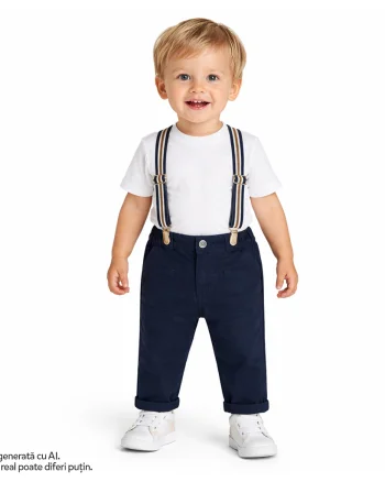 Pantaloni lungi pentru copii Chicco cu bretele, Albastru, 01707-70MFCO