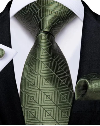 Set cravata verde + batista + butoni - matase - model 521