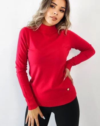 Pulover tip maleta, Rona, din casmir si bumbac, Rosu, Marime S/M