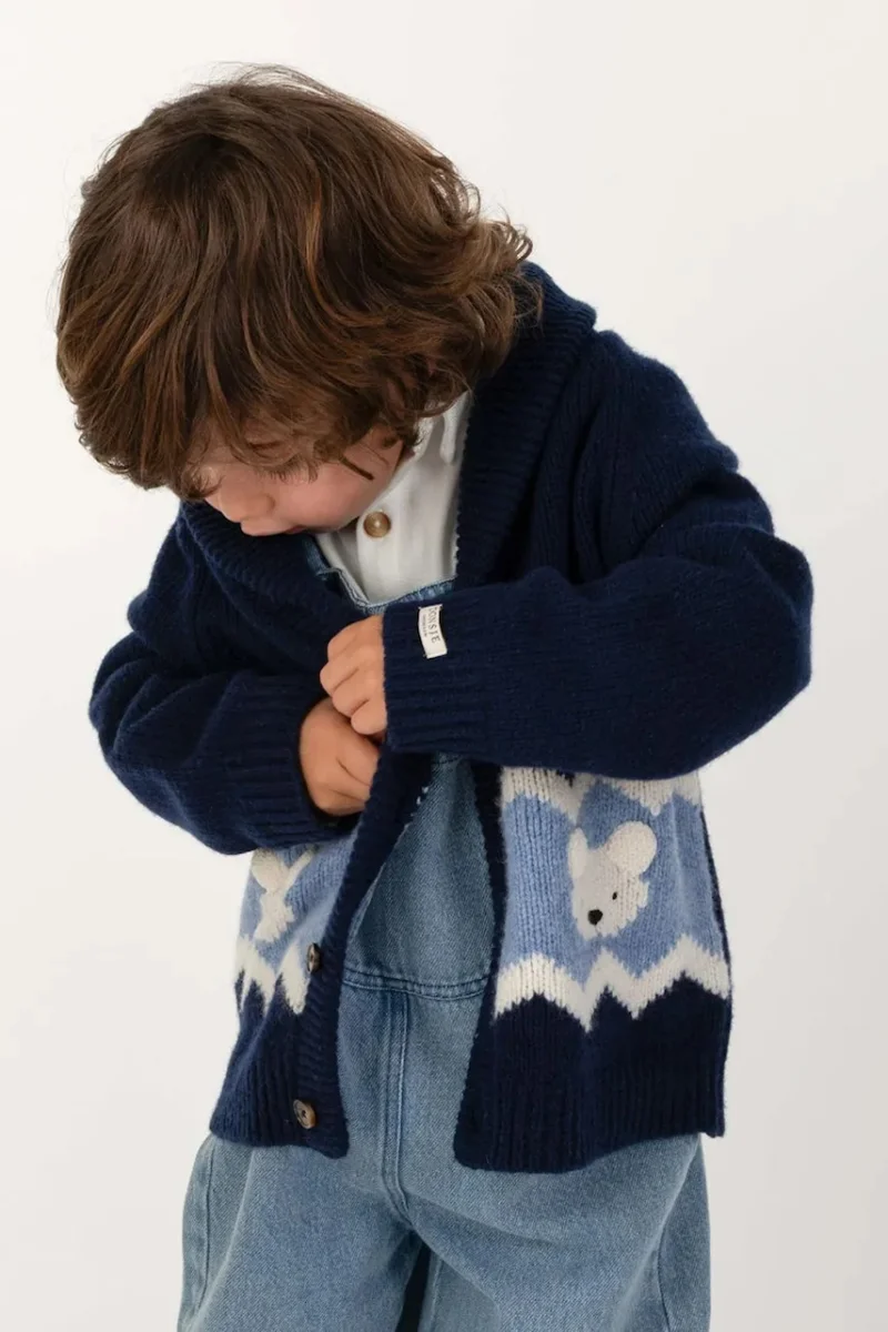 Donsje  cardigan pentru copii din lână merino Kwinten Merino Wool Cardigan Polar Bears