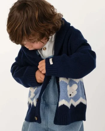 Donsje  cardigan pentru copii din lână merino Kwinten Merino Wool Cardigan Polar Bears
