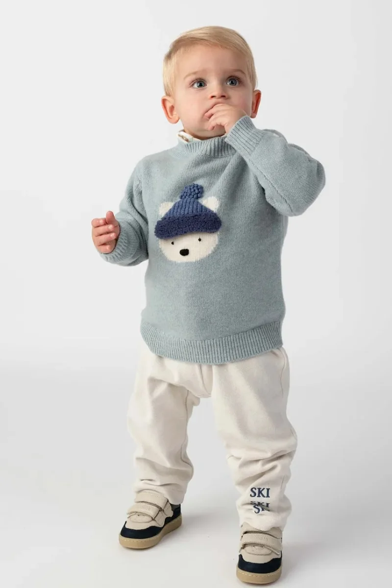 Donsje  pulover pentru copii din lână merino Denn Merino Wool Sweater Polar Bear