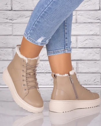 Ghete dama Imblanite Kaki din Piele Naturala Clavira