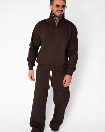 Set Winter bluza cu fermoar la guler si pantalon Balloon Brown