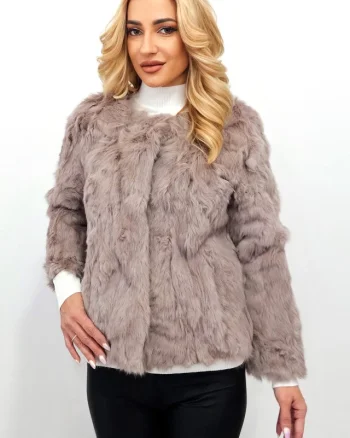 Haina de dama Lea Bliss din blana naturala de iepure, Roz prafuit, Marime S/M