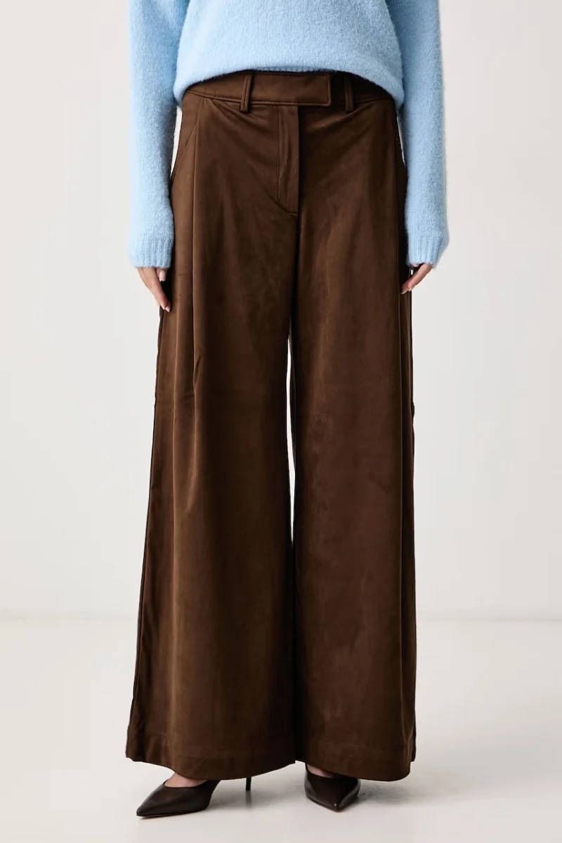 BOSS Orange  pantaloni wide leg pentru femei din imitație de piele întoarsă C_Takora2