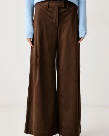 BOSS Orange  pantaloni wide leg pentru femei din imitație de piele întoarsă C_Takora2