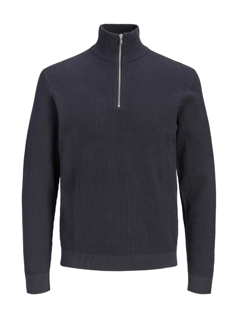 Jack & Jones Pulover barbati cu fermoar la baza gatului, din bumbac organic, JPRBLUSTANLEY, Bleumarin inchis (SELECTATI MARIMEA: XS)