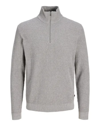Jack & Jones Pulover barbati cu fermoar la baza gatului, din bumbac organic, JPRBLUSTANLEY, Gri (SELECTATI MARIMEA: S)