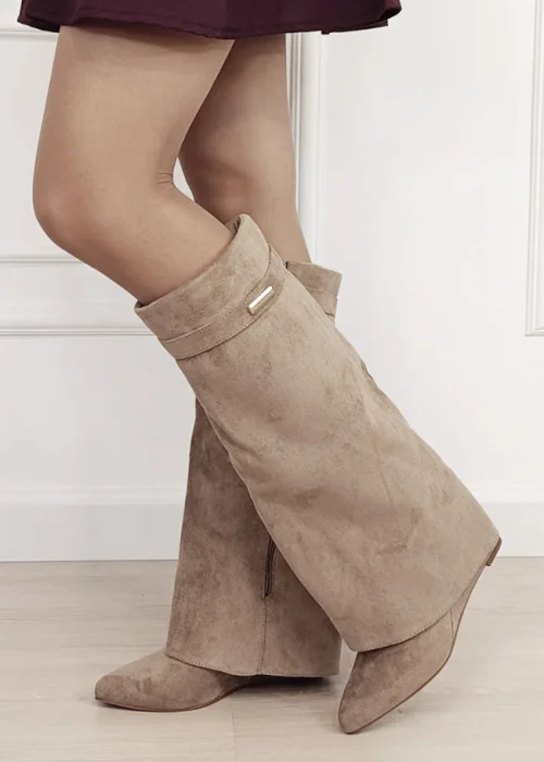 Cizme lungi kaki cu toc 9623A-1 19