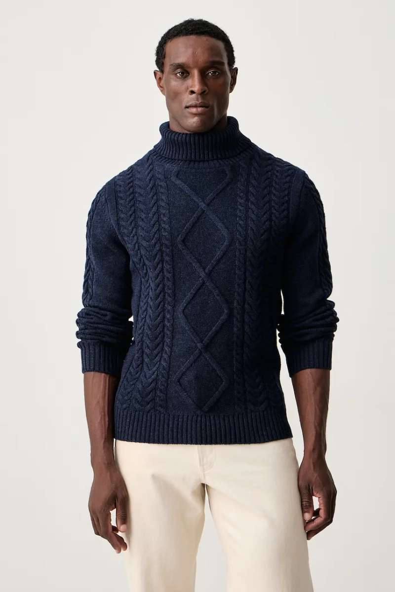 Hackett London  pulover cu guler înalt pentru bărbați cu lână merino