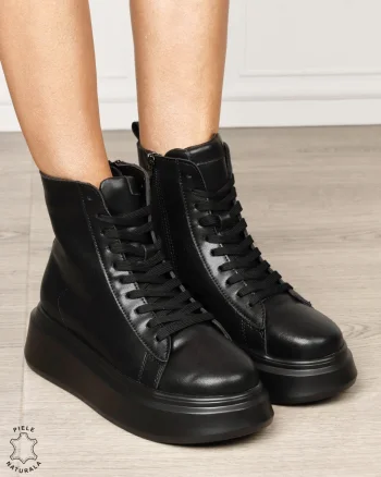 Ghete clasice de damă din piele naturală CRL1876 NEGRU