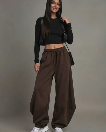 Pantaloni trening de dama balloon maro oversize Moon