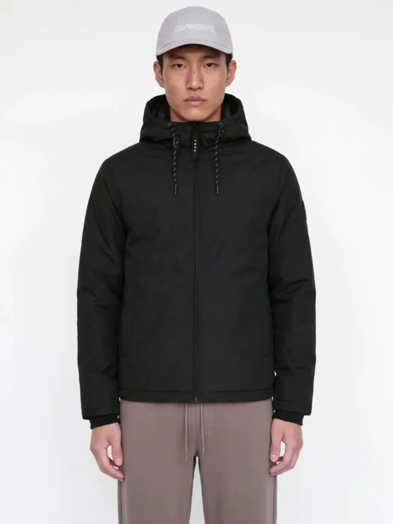 Jack & Jones Jacheta de tranzitie barbati, Regular fit, cu gluga fixa reglabila cu snur, JCOFUSION, Negru (SELECTATI MARIMEA: S)