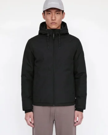 Jack & Jones Jacheta de tranzitie barbati, Regular fit, cu gluga fixa reglabila cu snur, JCOFUSION, Negru (SELECTATI MARIMEA: S)
